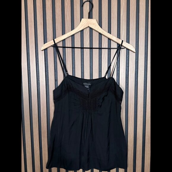 Moda International Black Camisole Small Womens Black Y2K Lace Trim Popover - Picture 1 of 5